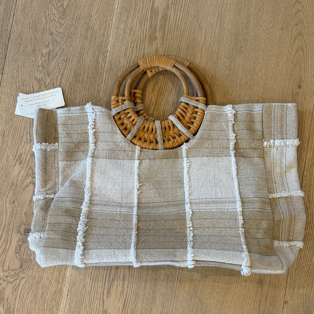 L*Space Natural Woven Tote with Wooden Handles